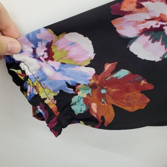 Floral & Ivy Womens 2X Button Front Chiffon Blouse Black Sheer Lightweight Top - Picture 6 of 14